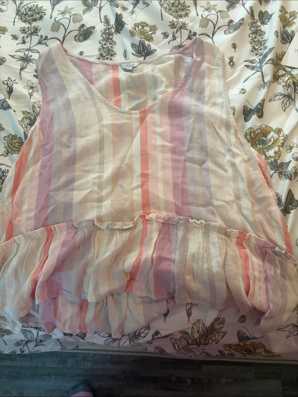 Rails Pastel Striped Ruffle Hem Sleeveless Top